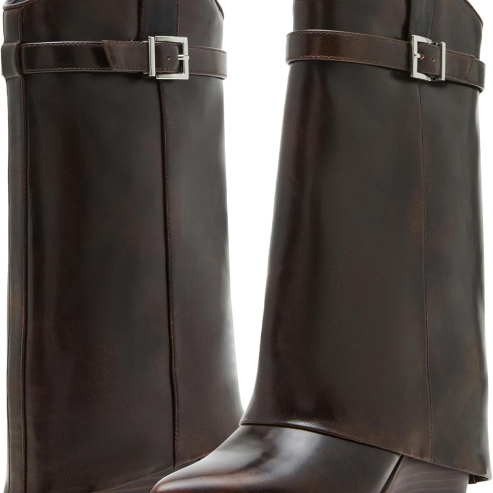 Madden Girl Brown Heeled Boots with Buckle Detail